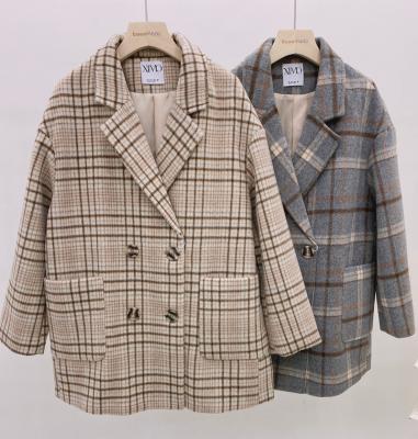 China Anti-Wrinkle Suit High Quality Soft Style Grid Pattern Double Breasted Short Coat Large for sale