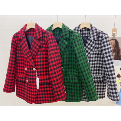 China Anti-Wrinkle Black Plaid Women's Cross Pockets Suits Tracksuit Woman Fashionable Tops Ladies Casual Suit for sale