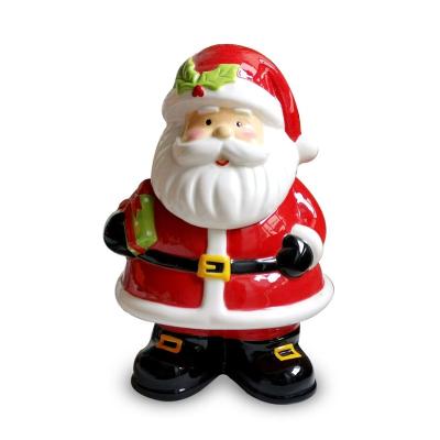 China Food Safe Ceramic Santa Storage Jar Santa Cookie Jar Christmas Cookie Jar Handpainting Dolomite for sale