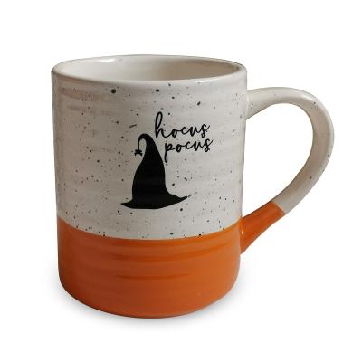 China Halloween Coffee Stoneware Design Ceramic Mug Viable Hat Tea Mug White And Orange Witch Mug for sale