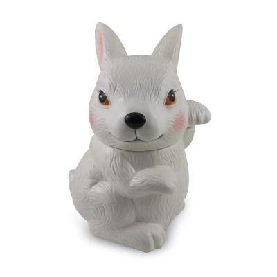 China Food Grade Easter Handpainting Dolomite Bunny Storage Jar Ceramic Easter Animal Safe Rabbit Cookie Jar for sale