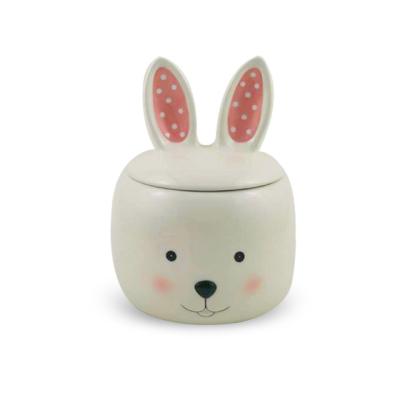 China Hand Painted Tin Tin Microwavable Bunny Storage Jar Ceramic Easter Bunny Bunny Cookie Jar for sale