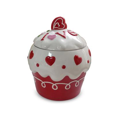 China Valentine Storage Jar Handpainting Cookie Canister Dolomite Valentine Canister Ceramic Cupcake Cookie Design for sale