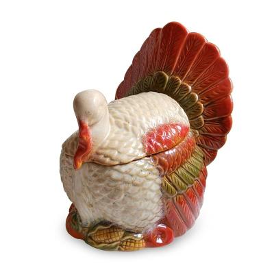 China 3D Turkey Thanksgiving Turkey Shape Storage Jar Handpainting Design Cookie Jar Harvest Stoneware Ceramic Turkey Cookie Jar for sale