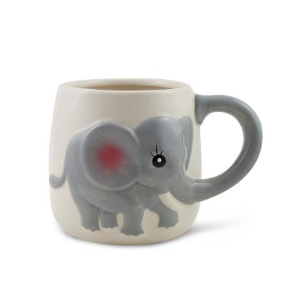 China Customized Wholesale Viable 16OZ Handpainting Logo Elephant Ceramic Embossed Dolomite Embossed Coffee Mug for sale