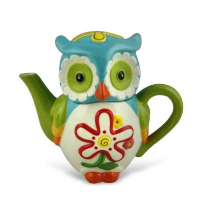 China Hand Painted 3D Owl Teapot Viable Ceramic Dolomite Owl Teapot for sale