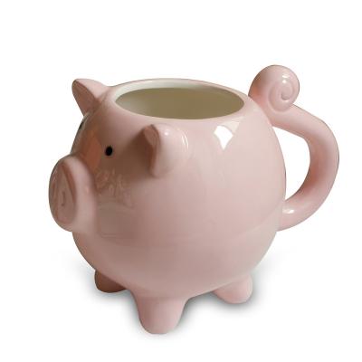 China Sustainable 3D Cup Shape Dolomite Hog Mug Piggy Pink Color Handpainting Ceramic Hog Shaped Coffee Mug for sale