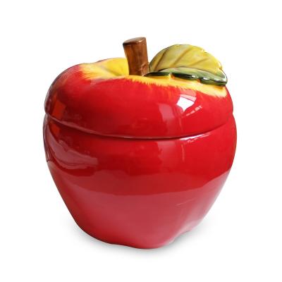 China Hand Painted Ceramic Apple Fruit Shape Cookie Jar Design Microwavable Dolomite Apple Shape Jar Storage Cookie Jar for sale