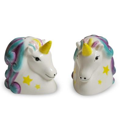 China Sustainable Unicorn Design Salt and Pepper Shakers S/2 Dolomite Salt and Pepper and Pepper Unicorn Ceramic Salt Shakers Animal Guardian for sale