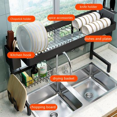 China 85cm Viable 2 Tier Dish Rack Kitchen Organizer Dish Drying Rack Above Kitchen Sink Countertop Storage Racks and Racks for sale