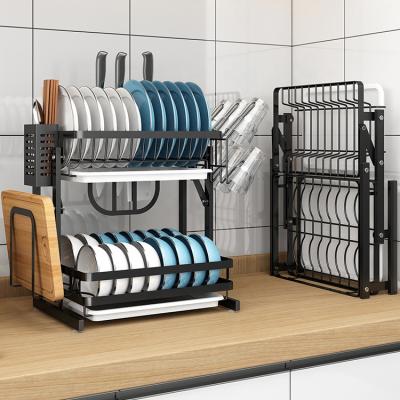 China Sustainable Kitchen Household Products Dish Rack Kitchen Stainless Steel Rack 2 Tier Folding Dish Drying Rack for sale