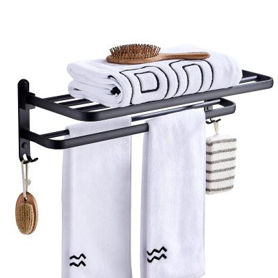 China Workable Black Wall Mounted Towel Rack Folding Corner Towel Rack Metal Bathroom Accessories Shelf for sale