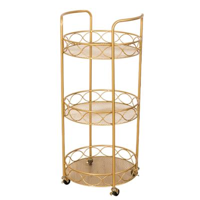 China Modern Light Luxury Gold 3 Tier Shelf Living Room Bedroom With Wheeled Sundries Rack Household Bathroom Storage Dirty Clothes Basket for sale