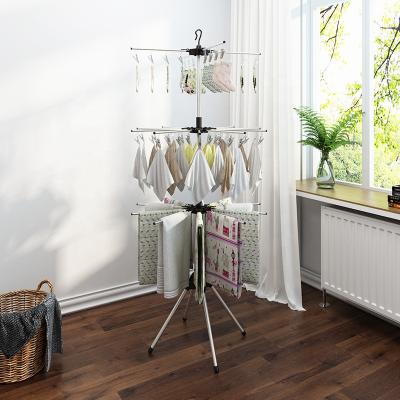 China 360 Modern Rotating Drying Hangers Baby Tree Drying Rack Floor Folding Balcony Stainless Steel Rack Kids Clothes Hangers for sale