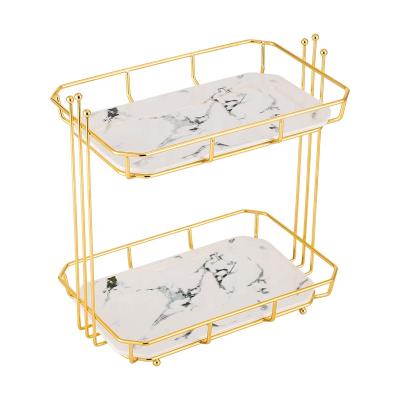 China Sustainable Luxury Cosmetic Shelf Display Racks Cosmetic Shop Shelf Bathroom Tray Toilet Rack Shelf Bathroom Ceramic Metal Holder for sale