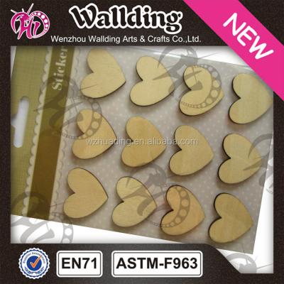 China Europe heart and round shape laser cutting wood sticker for sale