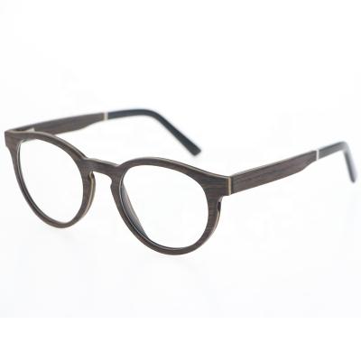 China Retro Black Round Men's Eye Glass Wooden Frame Brand Design Woman Reading Glass for sale