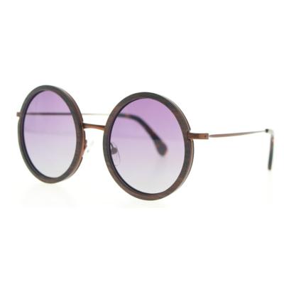 China Original Fashion Sunglasses Classic Round Wood Frame And Metal Shades Sunglasses With Purple Gradient Polarized Lens for sale