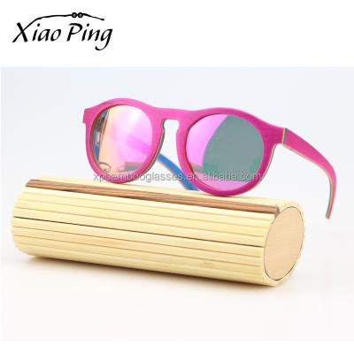 China High Quality Handmade Skateboard Sunglasses Fashion Pink Round Wood Female Sunglasses With Brand Logo for sale