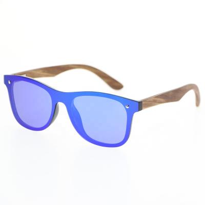 China Fashion Sunglasses Shape Custom Square PC Wooden Sunglasses Polarized One Mirror Lens Blue Sunglasses for sale