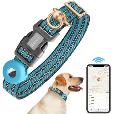 China New Design Dog Airtag Reflective Dog Collar Reflective Nylon Adjustable Training Collar For Medium Large Dogs With Metal D Ring Tangle Free for sale