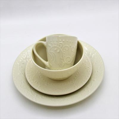 China Stocked Hotel Round Steak Tableware Pattern Dinner Dishes Ceramic Stone Glazed Wholesale Dish for sale