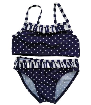 China Kid's Breathable Swimwear, Classic White Dots Print Young Teenage Gril Swimsuit With Ruffle Design for sale