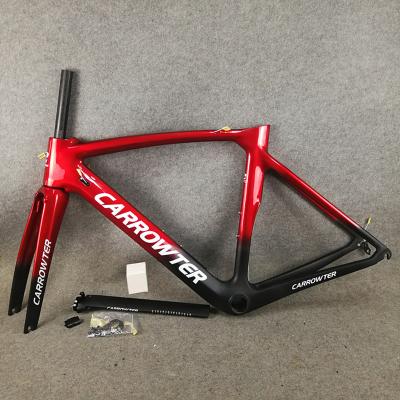 China Road Bikes UD CARROWTER Road Bike Carbon Glossy Transparent Red Frames T1000 Bike Frameset With 50 53 55 57cm for sale