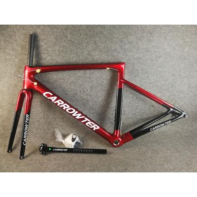 China Road Bikes 44 49 52 54 56 58cm CJH06 CARROWTER Transparent Red Black Carbon Frame Road Bike V Brake Glossy T1000 UD Bicycle Frameset for sale