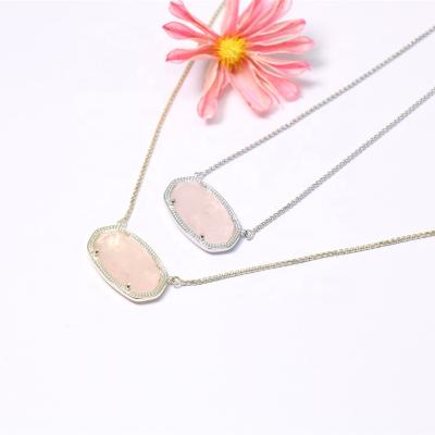 China Trendy fashion simple smoked glass necklace pull black oval temperament pink shell necklace jewelry for sale