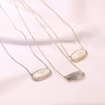 China TRENDY Oval Smoked Simple Fashion Necklace Pull Opals Temperament White SPAR Necklace Jewelry for sale