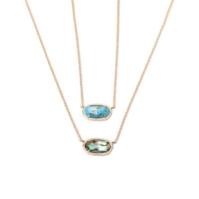 China TRENDY Oval Simple Fashion Necklace Abalone Shell Temperament Blue Larch Stone Gold Larch Stone Clavicle Chain for sale