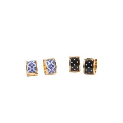 China A new small simple CLASSIC simple porcelain gold tide blue and white porcelain traditional element earrings for sale