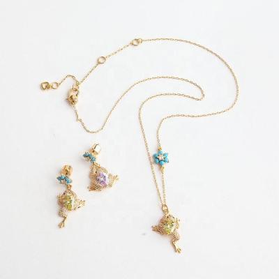 China Fashionable nature daily walk accessories K series cute diamond fun frog necklace earrings full set for sale