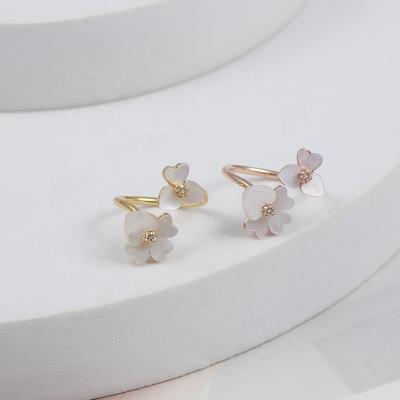 China Wholesale TRENDY European and American brand jewelry fashion shell contracted flowers inlaid with diamond ball open ring for sale