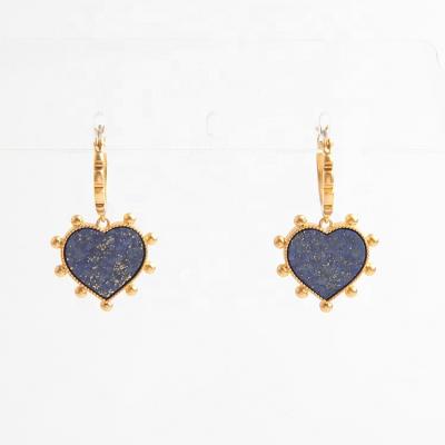 China FASHIONABLE heart-shaped women's earrings European and American daily ground lazulite gold lazulite retro accessories gold for sale