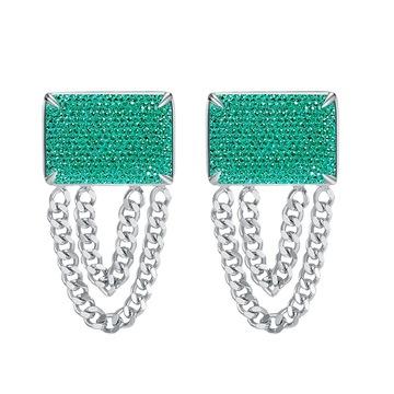 China Factory Supply CIA Wind Trendy Chain Earrings Green Rectangular Diamond Stud Earrings for sale