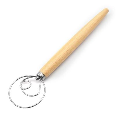 China Viable Wholesale Oak Factory Coil Egg Beater Flour Handle Kitchen Mixing Baking Instruments for sale