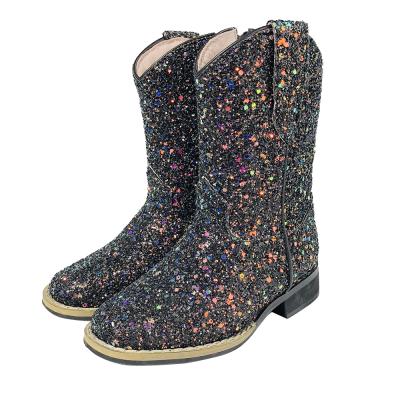 China 2021 Wholesale Price Glitter Lit Children's Boots Relieve Unique Rubber Kids Cowboy Boots For Horse Genuine Leather Western Riding for sale