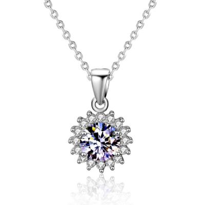 China romantic 925 silver sunflower necklace moissanite flower pendant necklace for sale