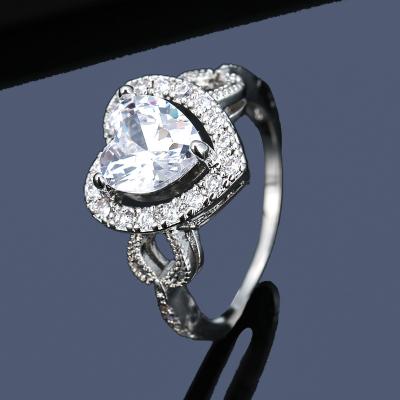 China Romantic Creative Heart-shaped Personality Fashion Ring Pure Copper Women Diamond Ring for sale