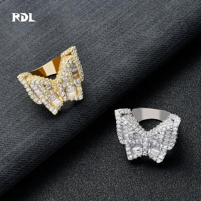 China Real gold plating and color retention exaggerated personality men's hip hop ring street fashion men's fashion ring micro-inlaid zircon cuban butterfly for sale