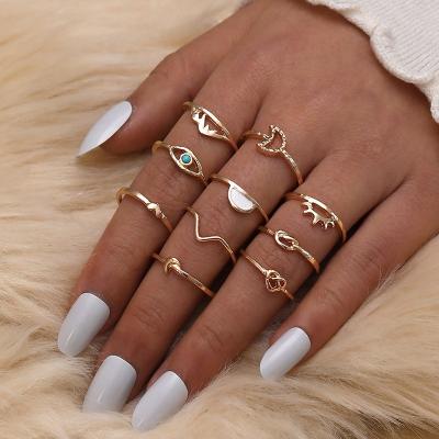 China Boho 10 Pieces Multi Style Ring Explosive Ring Set Ring Set Beach Style Women Jewelry Wholesale for sale