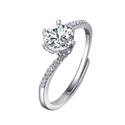 China Factory Direct Sale Snowflake Twisted Sterling Silver Wedding Diamond Ring Romantic Wedding Arm Six-claw Ring for sale