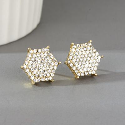 China Glitter Gold Temperament Drop Earrings Hip Hop Alloy Hexagonal Full Geometric Quick Diamond Earrings for sale