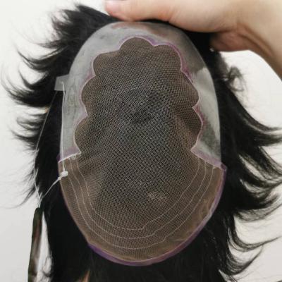 China Hot Sale Wholesale Hot Sale PU Mens Hairpiece Full Hair Extensions Wigs Silky Straight Wave Lace Front Hairpiece 100% for sale