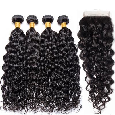 China Soft Smooth Water Wave 3 Bundles With Closure Hair Bundles With Closure Part Non Remy Weave Medium Hair for sale