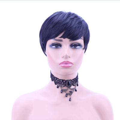 China Factory Price Good Quality Cheap Short Straight Pixie Cut Machine Made Human Hair Thick Shedding Wigs for sale