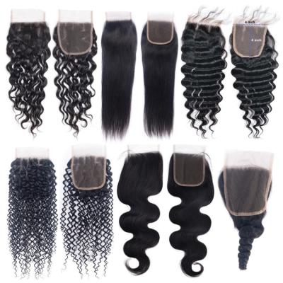 China Cheap Virgin Brazilian Straight Cuticle Aligned Swiss Lace Closure & Headband Human Hair 4x4 2x6 5x5 13x4 13x6 6x6 7x7 360 Frontal Closure for sale