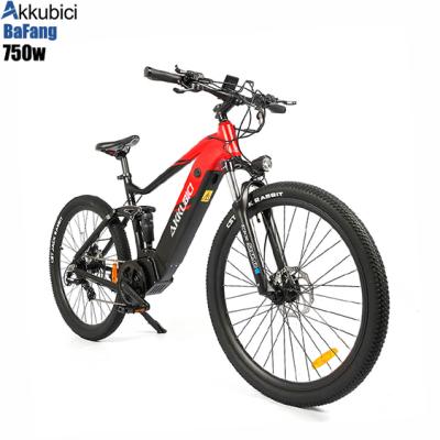 China Akkubici bafang full suspension aluminum alloy full mid drive 750w mtb mountain bike men ebike high quality for sale